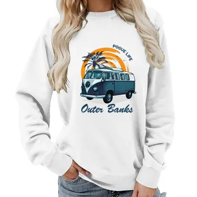 Women Fashion Casual Printed Round Neck Long-Sleeve Loose Sweatshirt