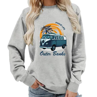 Women Fashion Casual Printed Round Neck Long-Sleeve Loose Sweatshirt
