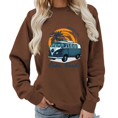 Women Fashion Casual Printed Round Neck Long-Sleeve Loose Sweatshirt