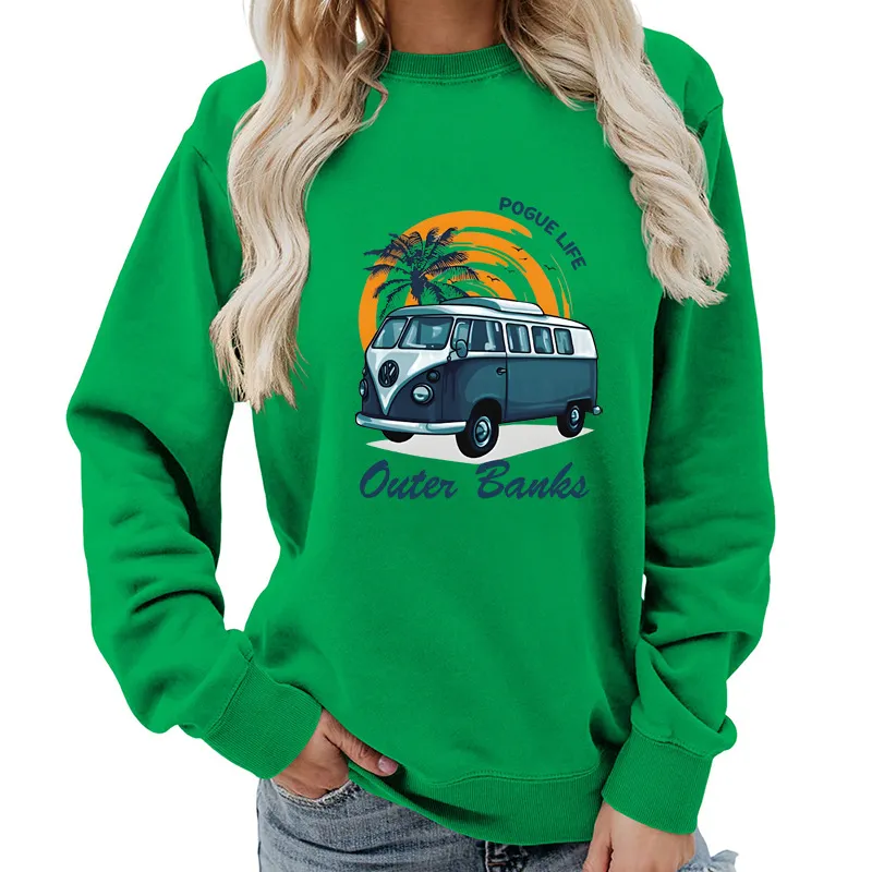 Women Fashion Casual Printed Round Neck Long-Sleeve Loose Sweatshirt