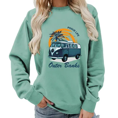 Women Fashion Casual Printed Round Neck Long-Sleeve Loose Sweatshirt