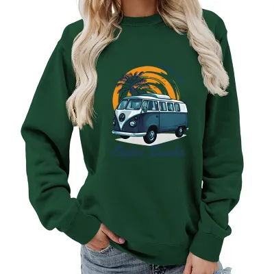 Women Fashion Casual Printed Round Neck Long-Sleeve Loose Sweatshirt