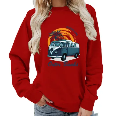 Women Fashion Casual Printed Round Neck Long-Sleeve Loose Sweatshirt