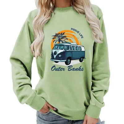 Women Fashion Casual Printed Round Neck Long-Sleeve Loose Sweatshirt