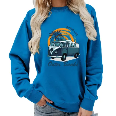 Women Fashion Casual Printed Round Neck Long-Sleeve Loose Sweatshirt