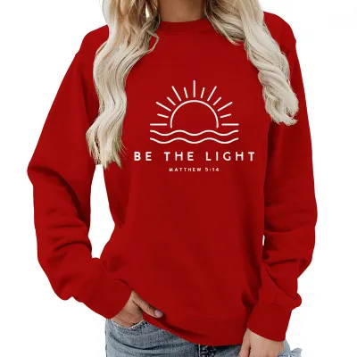 Women Casual Printed Street Hipster Cotton Blend Loose Fit Pullover Sweatshirt