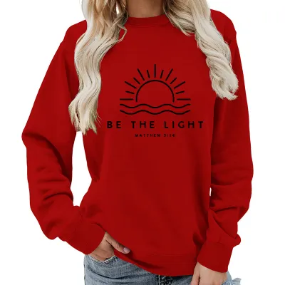 Women Casual Printed Street Hipster Cotton Blend Loose Fit Pullover Sweatshirt