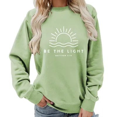 Women Casual Printed Street Hipster Cotton Blend Loose Fit Pullover Sweatshirt