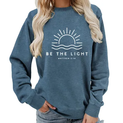 Women Casual Printed Street Hipster Cotton Blend Loose Fit Pullover Sweatshirt