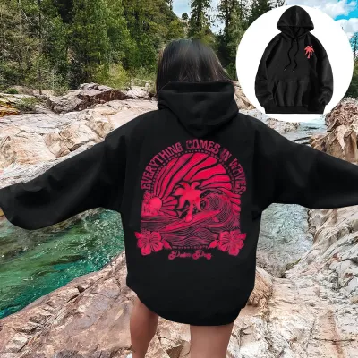 Women Fashion Casual Printed Threaded Long-Sleeve Loose Hoodies