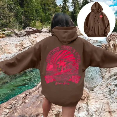 Women Fashion Casual Printed Threaded Long-Sleeve Loose Hoodies