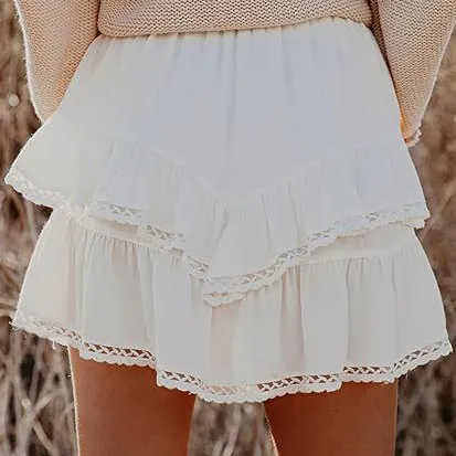 Women Casual Boho Pleated Layered High Waist Mini Skirt