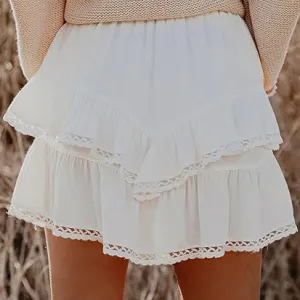 Women Casual Boho Pleated Layered High Waist Mini Skirt