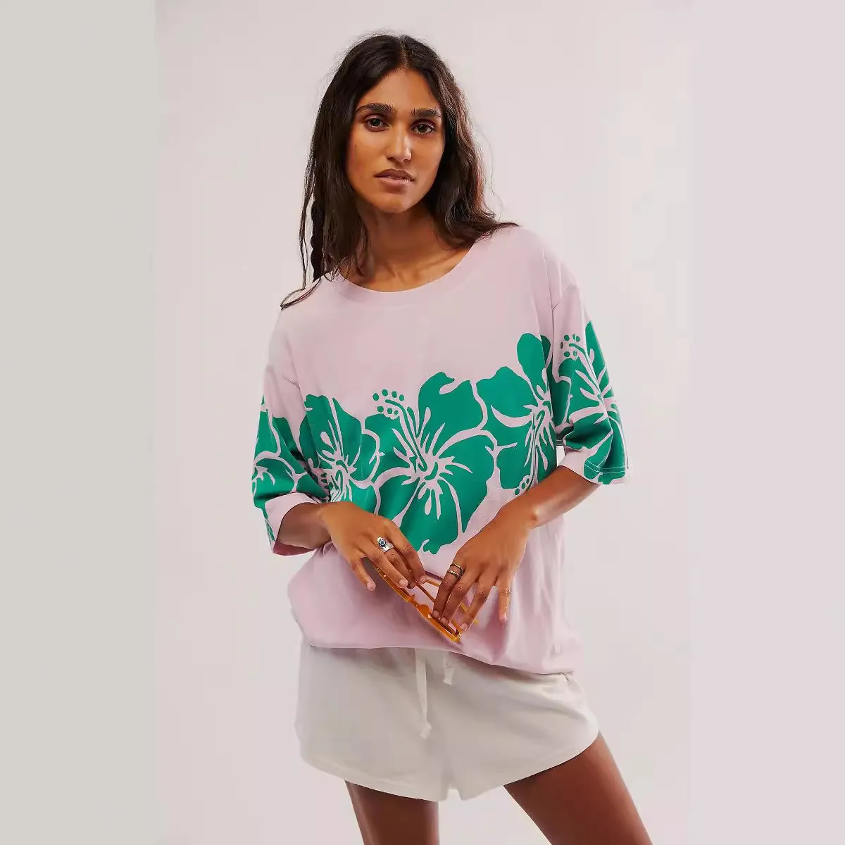 Women Casual Printed Loose Fit Short-Sleeve T-Shirt