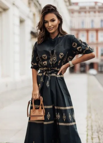 Women Casual Linen Lace-Up Dress Retro Style High Waist Maxi