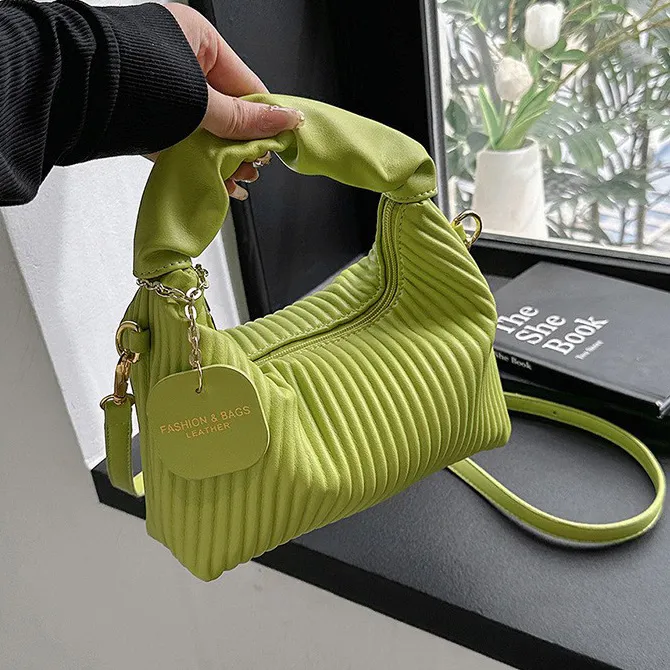 Women Fashion Casual Solid Color Vertical Stripe Small Square PU Shoulder Bag