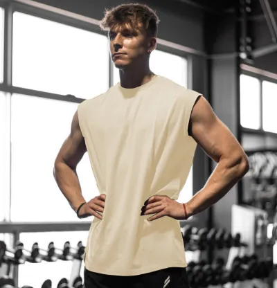 Men Casual Solid Color Breathable Loose Sports Tank Top