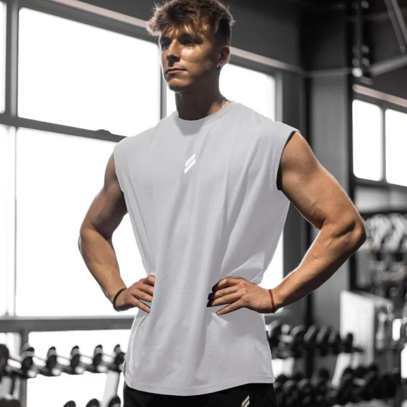 Men Casual Solid Color Breathable Loose Sports Tank Top