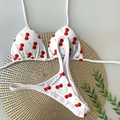 Women Fashion Sexy Leopard Printed Halter-Neck Lace-Up Bikini Swimsuit