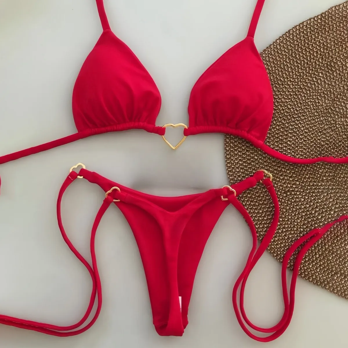 Women Sexy Solid Color Lace-Up Halter Neck Bikini Swimsuit