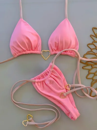 Women Sexy Solid Color Lace-Up Halter Neck Bikini Swimsuit