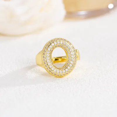 Women Fashion 26 Alphabet Gold Plated Copper Zircon Ring