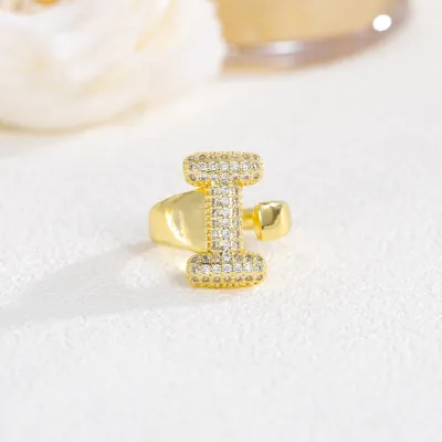 Women Fashion 26 Alphabet Gold Plated Copper Zircon Ring