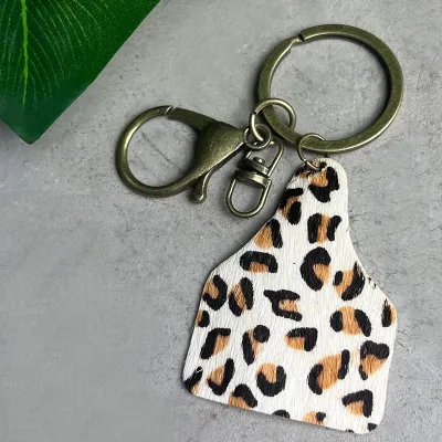 Fashion Western Leopard Cow Mix Color Leather Keychain Pendant