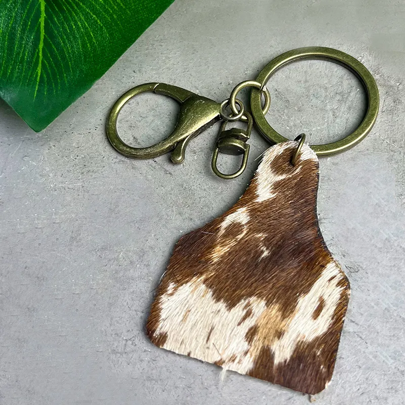 Fashion Western Leopard Cow Mix Color Leather Keychain Pendant