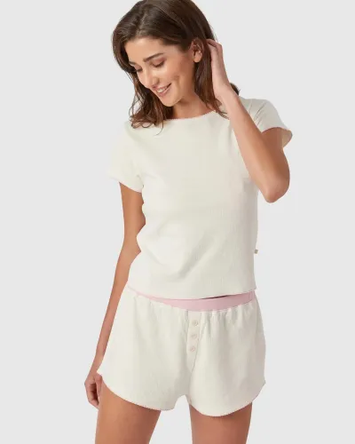Women's Printed T-Shirt and Shorts Pajama Set - Fresh Sweet Style, Polyester, Loose Fit