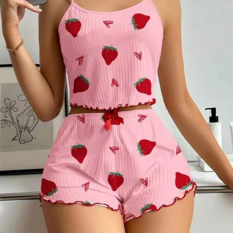 Women's Cute Printed Camisole Loose Shorts Pajama Set