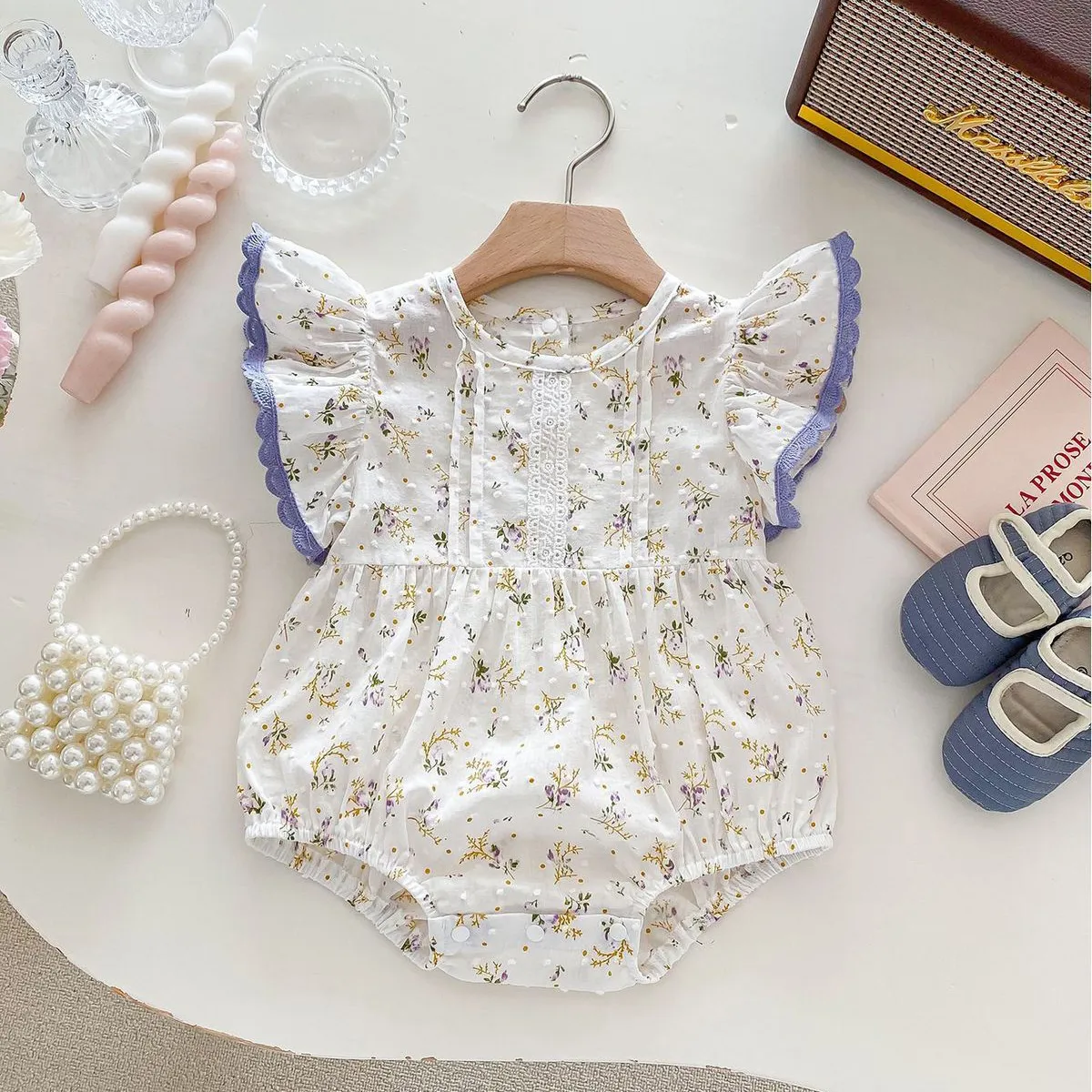 Baby Girls Fashion Cute Floral Printed Ruffled Sleeveless Romper Pullover Cotton