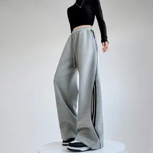 Women Fashion Casual Stripe Drawstring Wide Leg Pants