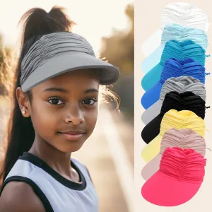 Kids Fashion Casual Solid Color Pleated Sports Large Brim Quick-Drying Nylon Sun Hat