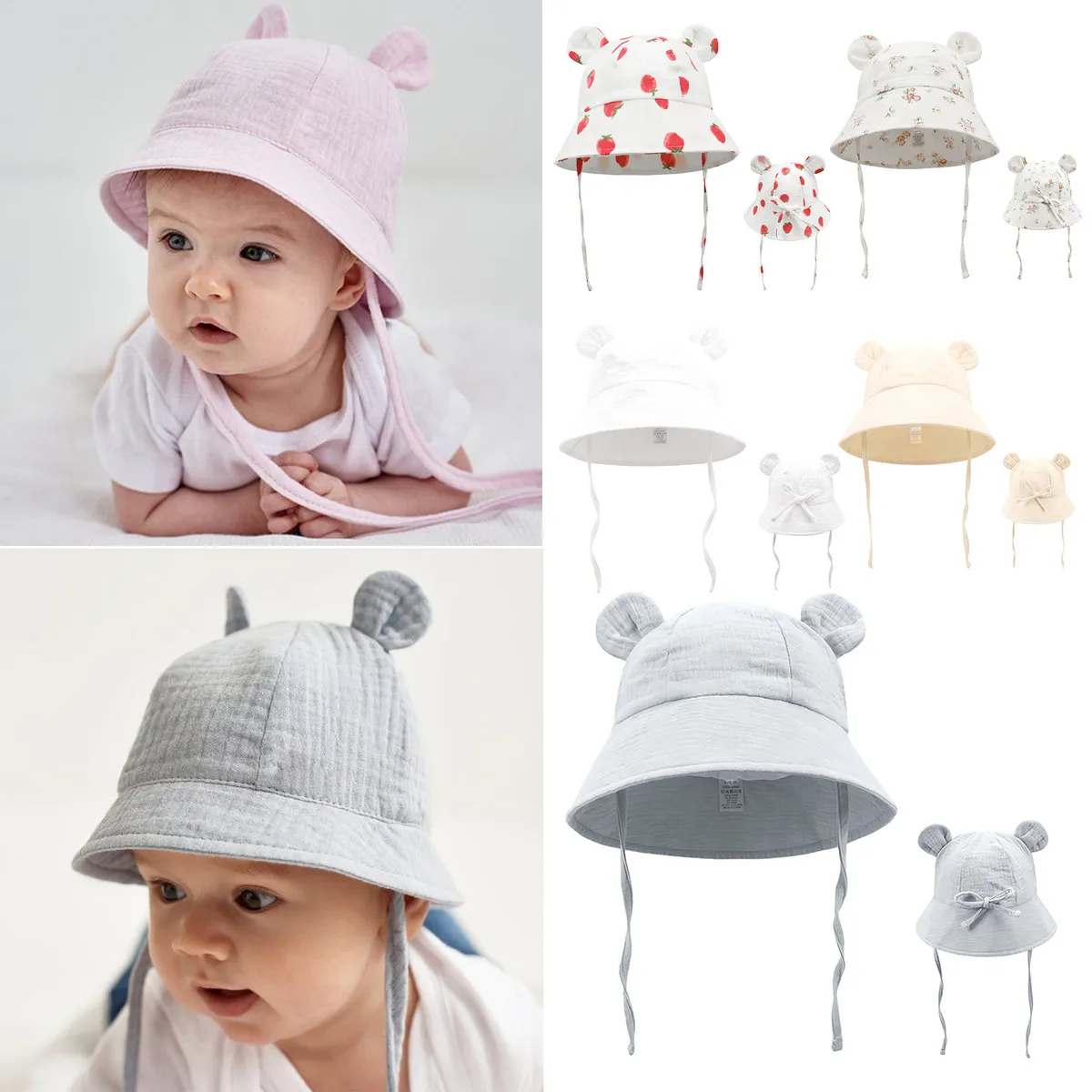 Baby Cartoon Printed Cotton Breathable Sunscreen Bucket Hat