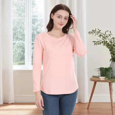 Pregnant Women Simple Solid Color Cotton Long Sleeve Zipper T-Shirt