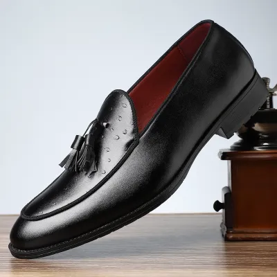 Men Fashion Casual Round Toe Business Leather Low Top Shoes