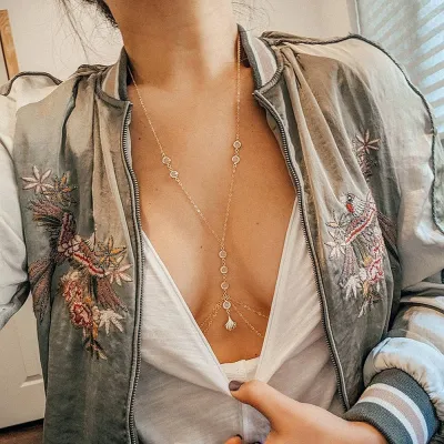 Women Fashion Sexy Simple Alloy Pendant Double Circle Body Chain