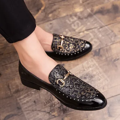 Men Fashion Casual Patchwork Round Toe Business Leather Shoes with Low Top PU Sole