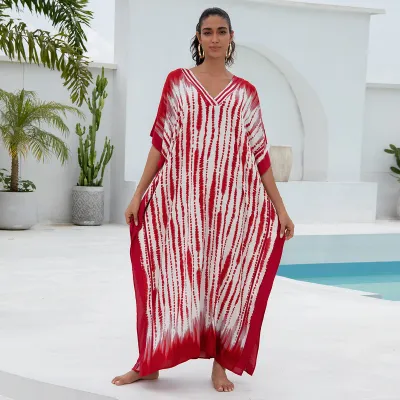 Women Fashion Casual Printed V-Neck Loose Beach Swimsuit Cover-Ups