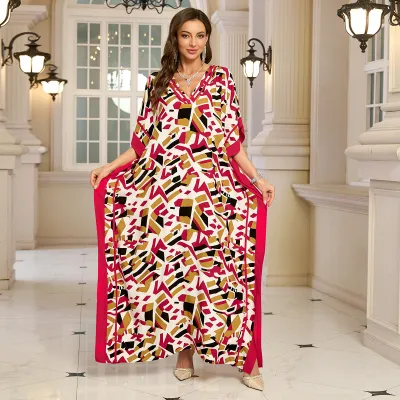 Women Fashion Casual Printed V-Neck Loose Beach Swimsuit Cover-Ups