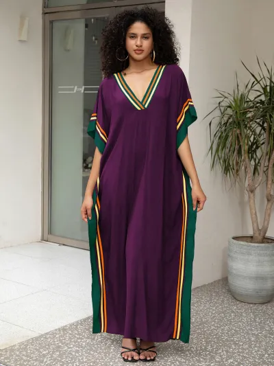 Women Fashion Casual Printed V-Neck Loose Beach Swimsuit Cover-Ups