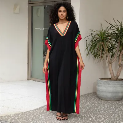 Women Fashion Casual Printed V-Neck Loose Beach Swimsuit Cover-Ups