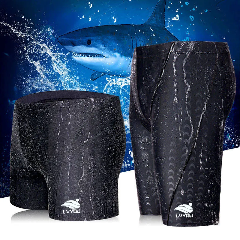 Men Shark Skin Bionic Fabric Professional Racing Swimwear