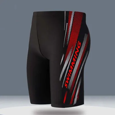 Men Letter Print Color Matching Professional Racing Swimwear