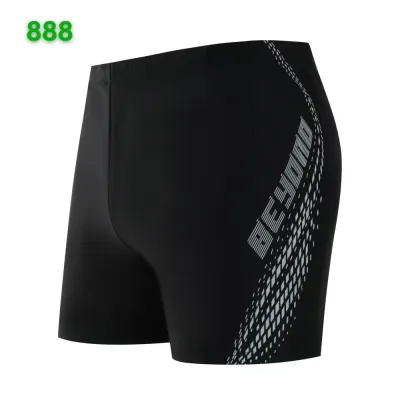 Men Letter Print Color Matching Flat Angle Professional Racing Swimwear