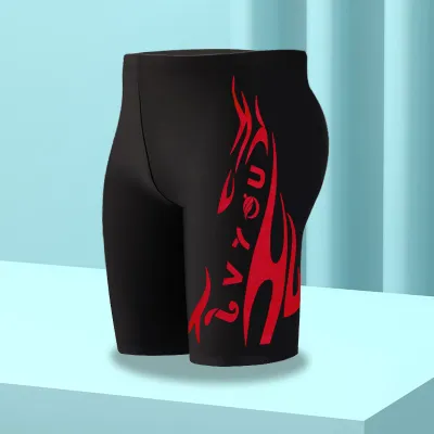Men Letter Print Color Matching Flat Angle Professional Racing Swimwear