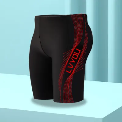 Men Letter Print Color Matching Flat Angle Professional Racing Swimwear