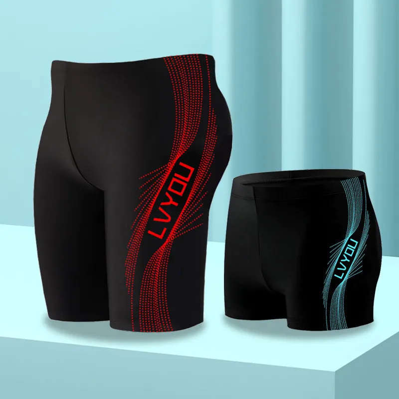 Men Letter Print Color Matching Flat Angle Professional Racing Swimwear
