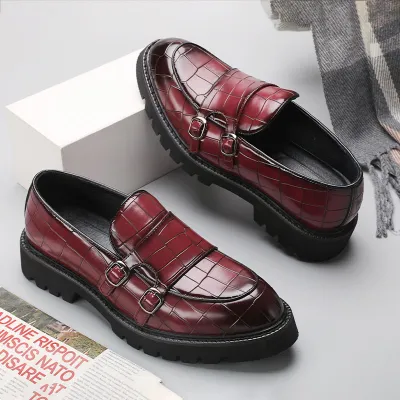 Men's Fashion Casual Grid Pattern Business Leather Shoes Low Top